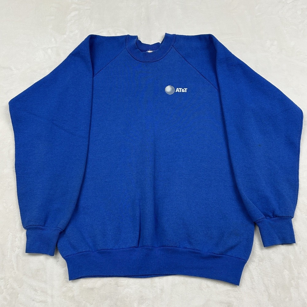 Vintage AT&T Sweatshirt Mens XL Blue Raglan Sleeve Crewneck Pullover Retro Tech